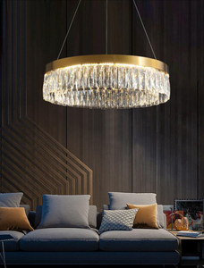 Light Luxury Gold Crystal Chandelier Simple Living Room Light Postmodern Circular Ring Personality Art Bar Dining Room Lamp